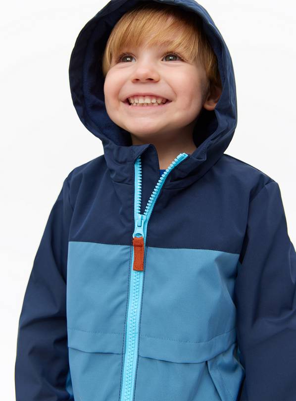 Blue Colour Block Hooded Mac Coat 1-2 years